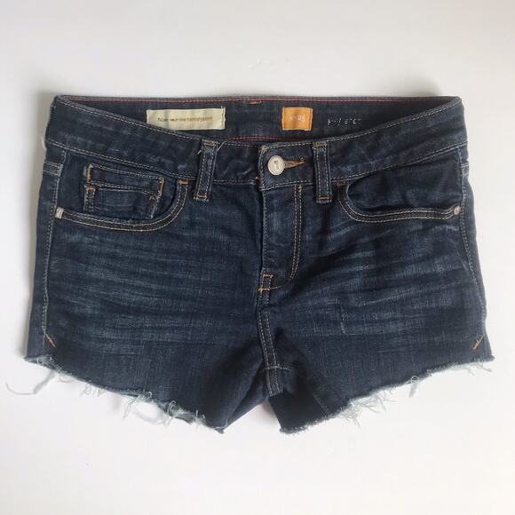 Pilcro and the Letterpress Jean Shorts Dark Wash Denim Cutoffs Raw Hem Size 25 - Picture 1 of 4
